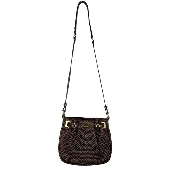 Brahmin Crossbody Purse Brown Quilted Faux? Leather Strap Gold Hardware Zip FLAW - Picture 2 of 12